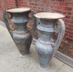 Pair of Tall Zinc Egyptian Revival Urns